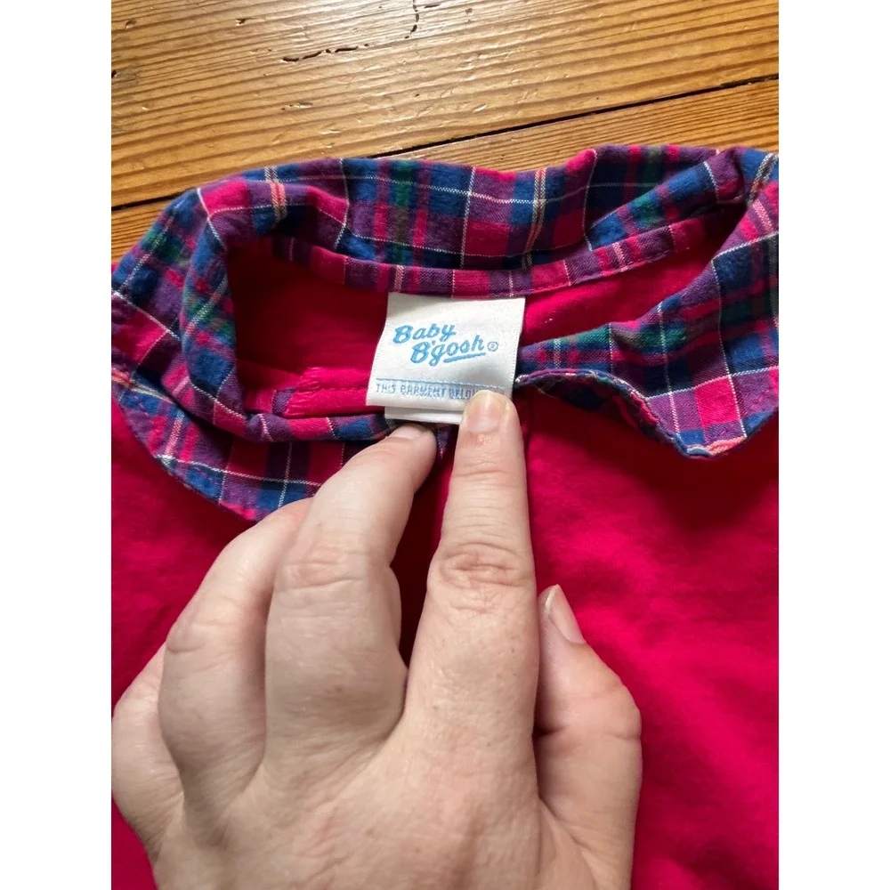 Vintage Baby OshKosh Magenta Pink Plaid Collar Long Sleeve Shirt 18 Months USA